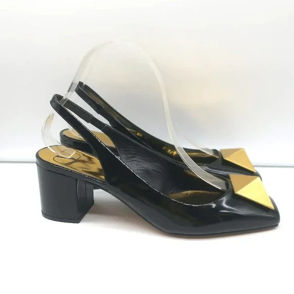 Valentino One Stud Slingback Pumps Black Patent Leather Size 36.5 NEW - Picture 2 of 10